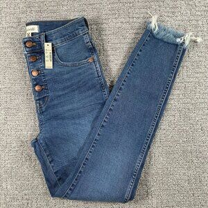 Madewell Jeans 26 Blue Denim 10" High Rise Skinny Button Fly Raw Hem
